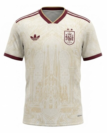 Camisa Espanha 2026/27 Edição Especial Gold Literature Graphic - Torcedor Masculina - Branca - Vermelha - Dourada