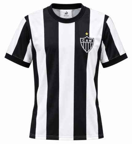 Camisa Atlético Mineiro 1971/72 - Retrô Masculina - Branca - Preta