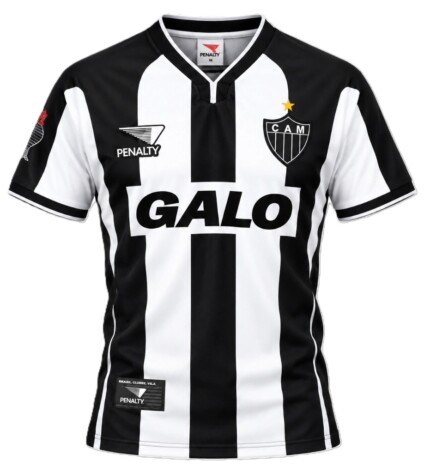 Camisa Atlético Mineiro 2000/01 - Retrô Masculina - Branca - Preta