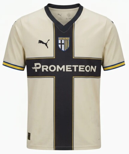Camisa Parma Calcio 1913 2026/27 Home I - Torcedor Masculina - Bege - Preta - Amarela