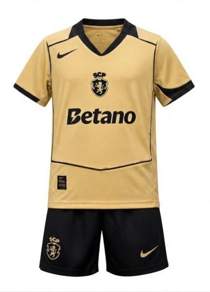 Kit Infantil Sporting Lisboa 2026/27 Away II - Dourada - Preta