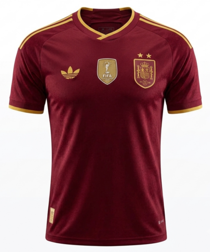 Camisa Espanha 2026/27 Patch Campeão Copa Do Mundo - Jogador Masculina - Vermelha Grená Bordô Amarela