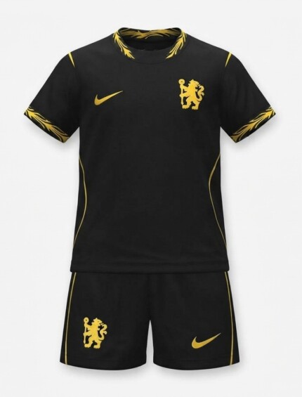 Kit Infantil Chelsea FC 2026/27 Away II - Preto - Amarelo