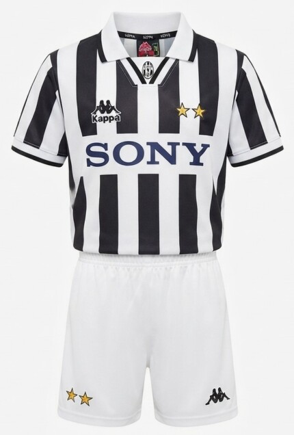 Kit Infantil Juventus FC 1995/96/97 Home I - Retrô - Branca - Preta
