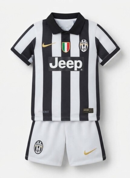 Kit Infantil Juventus FC 2014/15 Home I - Retrô - Branca - Preta
