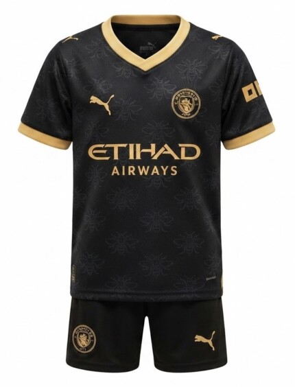 Kit Infantil Manchester City 2026/27 Away II - Preto - Dourado
