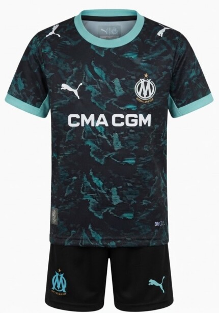 Kit Infantil Olympique de Marseille 2026/27 Away II - Preto - Azul