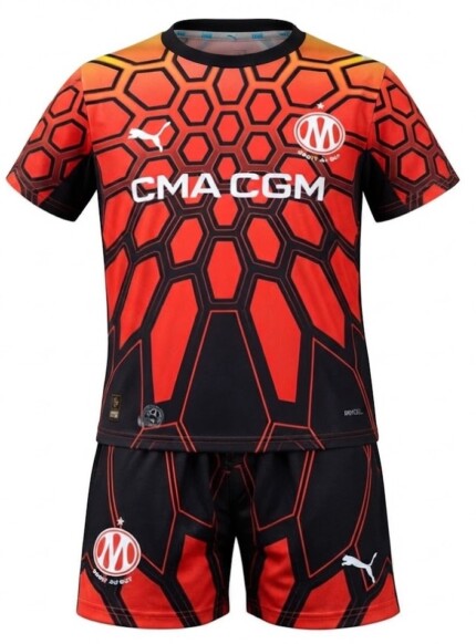 Kit Infantil Olympique de Marseille 2026/27 Goleiro - Laranja - Preta