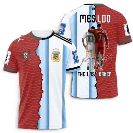 Camisa Portugal x Argentina 2026/27 The Last Dance Messi x Ronaldo - Torcedor Masculina - Vermelha - Azul - Branca
