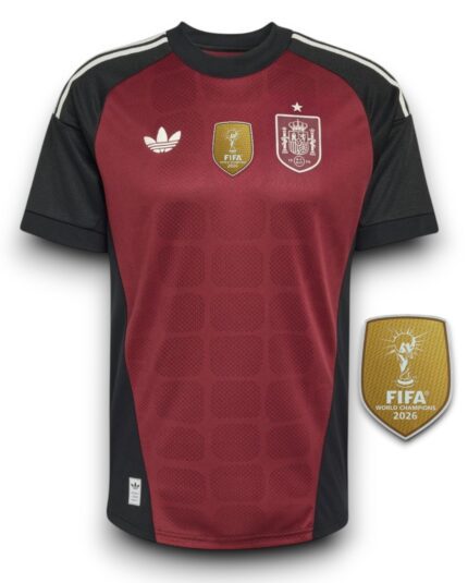 Camisa Espanha 2026/27 Goleiro - Patch Campeão Copa do Mundo - Torcedor Masculina - Vermelha - Preta