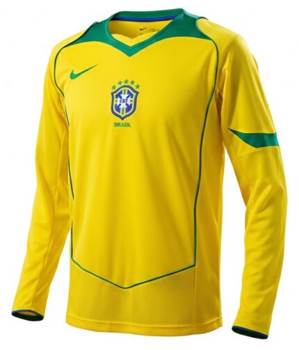 Camisa Brasil 2004 Manga Longa - Retrô Masculina - Amarela