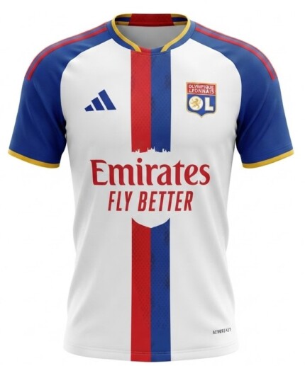 Camisa Olympique Lyonnais (Lyon) 2026/27 - Jogador Masculina - Azul - Vermelha - Branca