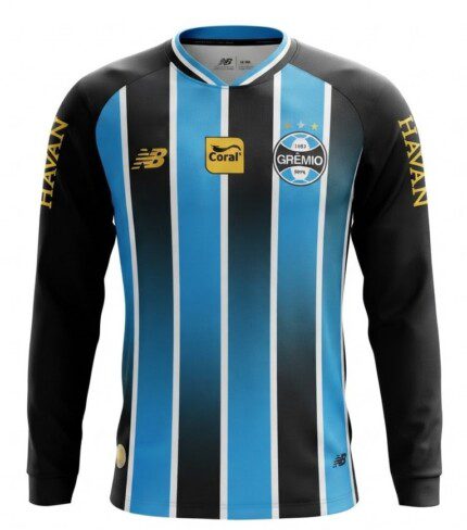 Camisa Grêmio 2026/27 Patrocínios - Manga Longa - Torcedor Masculina - Preta - Azul - Tricolor