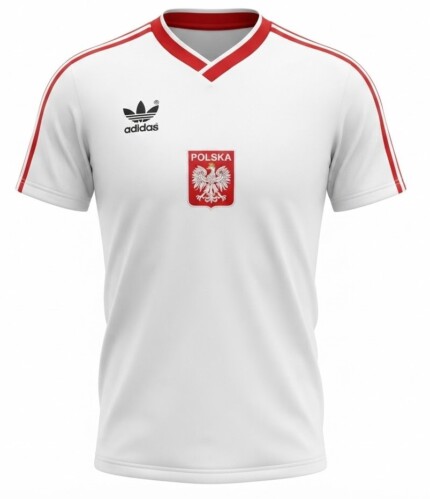 Camisa Polônia 1982/86 - Retrô Masculina - Branca - Vermelha